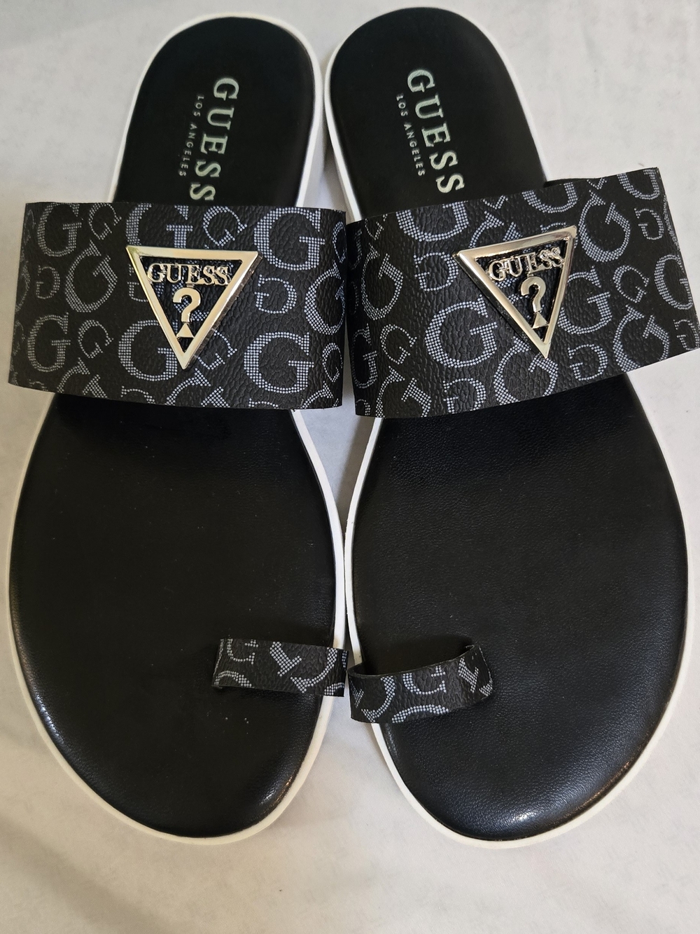 GUESS Black Logo Slide Sandals with Gold Emblem